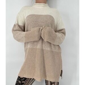 Vintage Chunky Knit Roll Neck Sweater Womens L Minimalist Oversized Colorblock